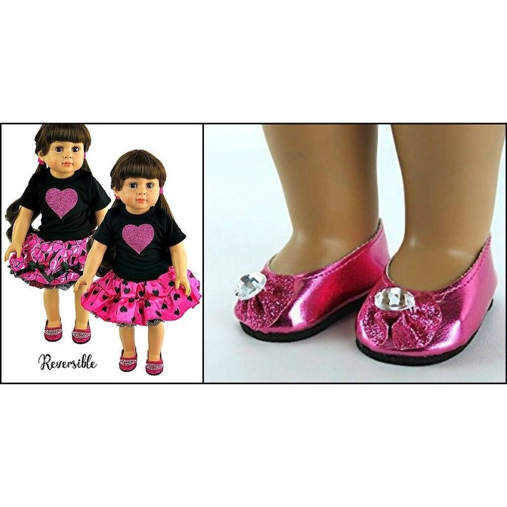 18" DOLL Pink & Black Heart REVERSIBLE SKIRT OUTFIT for AMERICAN GIRL Dolls NEW!